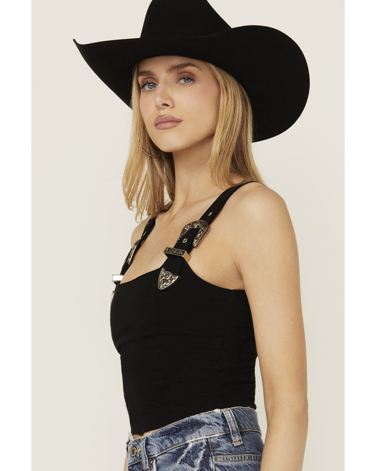 Image #2 - Rock & Roll Denim Women's Buckle Tank Top, Black, hi-res