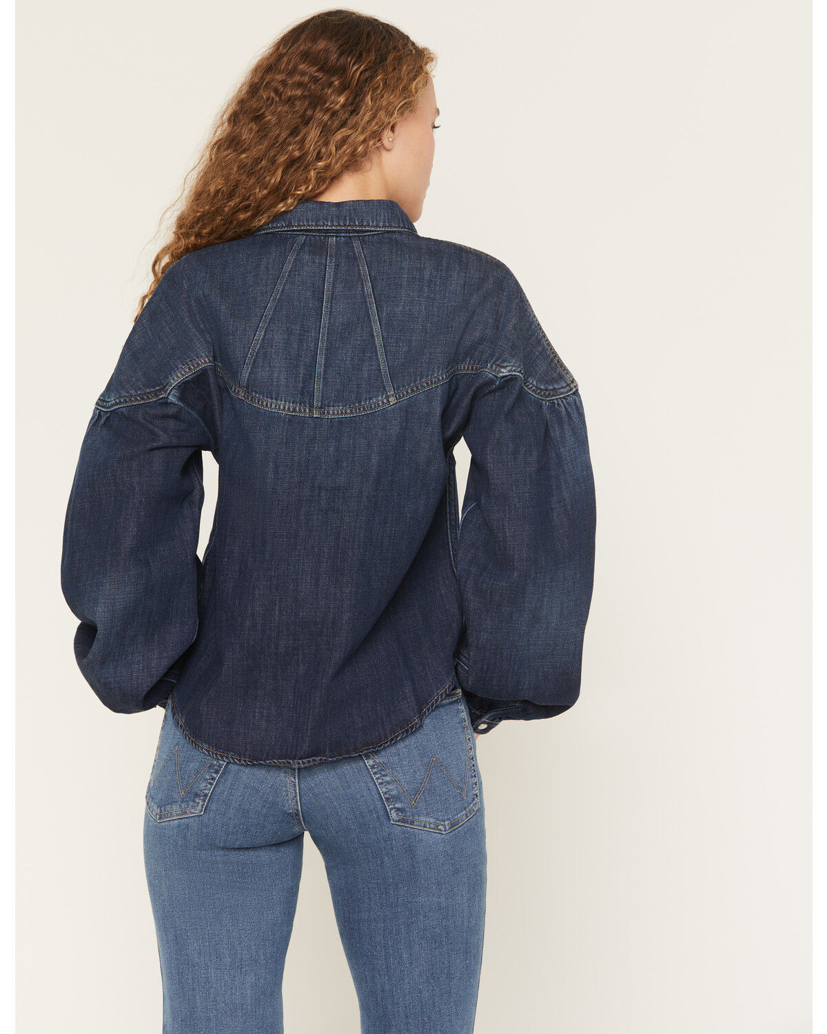 Image #4 - Wrangler Women's Dark Wash Pintuck Long Sleeve Snap Denim Shirt, Dark Wash, hi-res