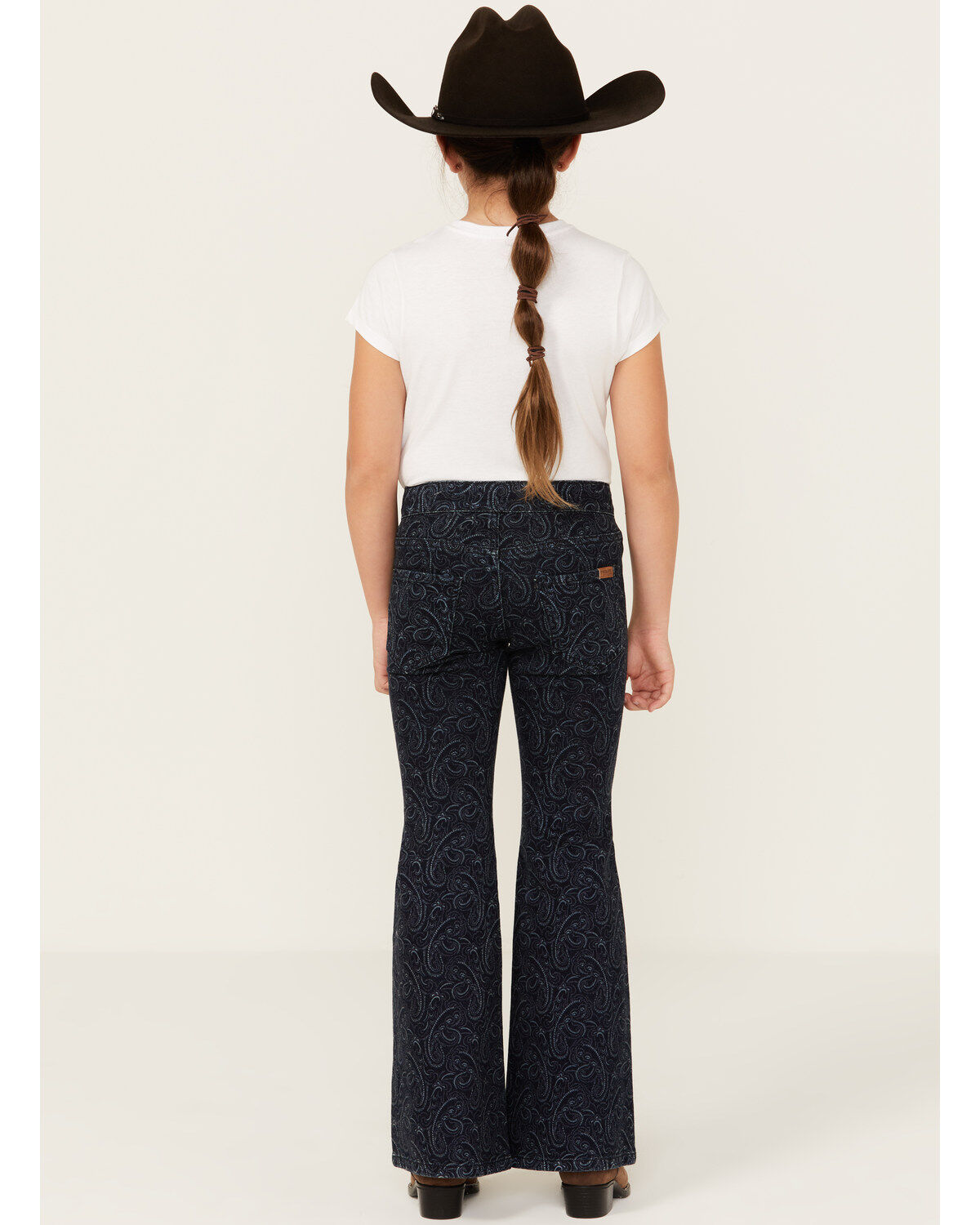 Image #3 - Rock & Roll Denim Girls' Dark Wash Paisley Print Button Stretch Flare Jeans, Blue, hi-res