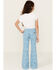 Image #3 - Panhandle Girls' Tooled Button Flare Stretch Denim Jeans , Blue, hi-res
