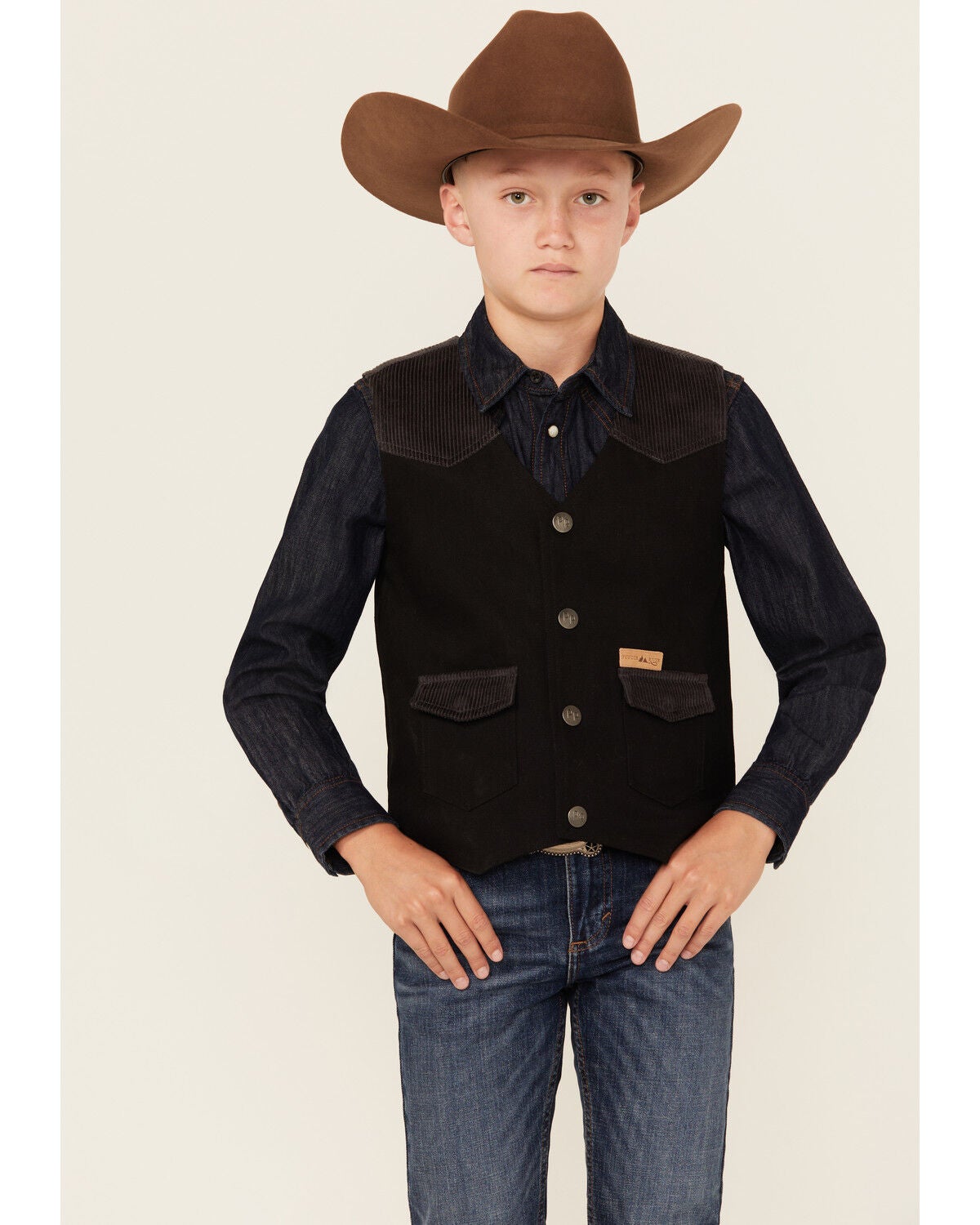 Powder River Outfitters Boys' Corduroy Vest, Black, hi-res