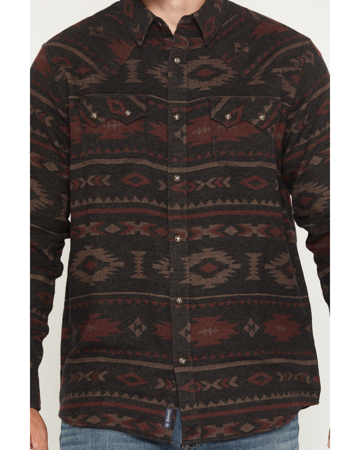 Image #3 - Moonshine Spirit Men's Antler Southwestern Print Long Sleeve Snap Flannel Shirt, Burgundy, hi-res