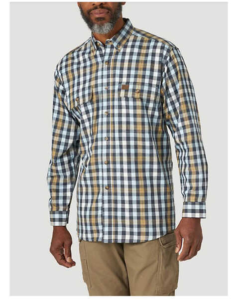 Wrangler Riggs Men's Forman Multi Plaid Long Sleeve Button-Down Work Shirt , Blue, hi-res