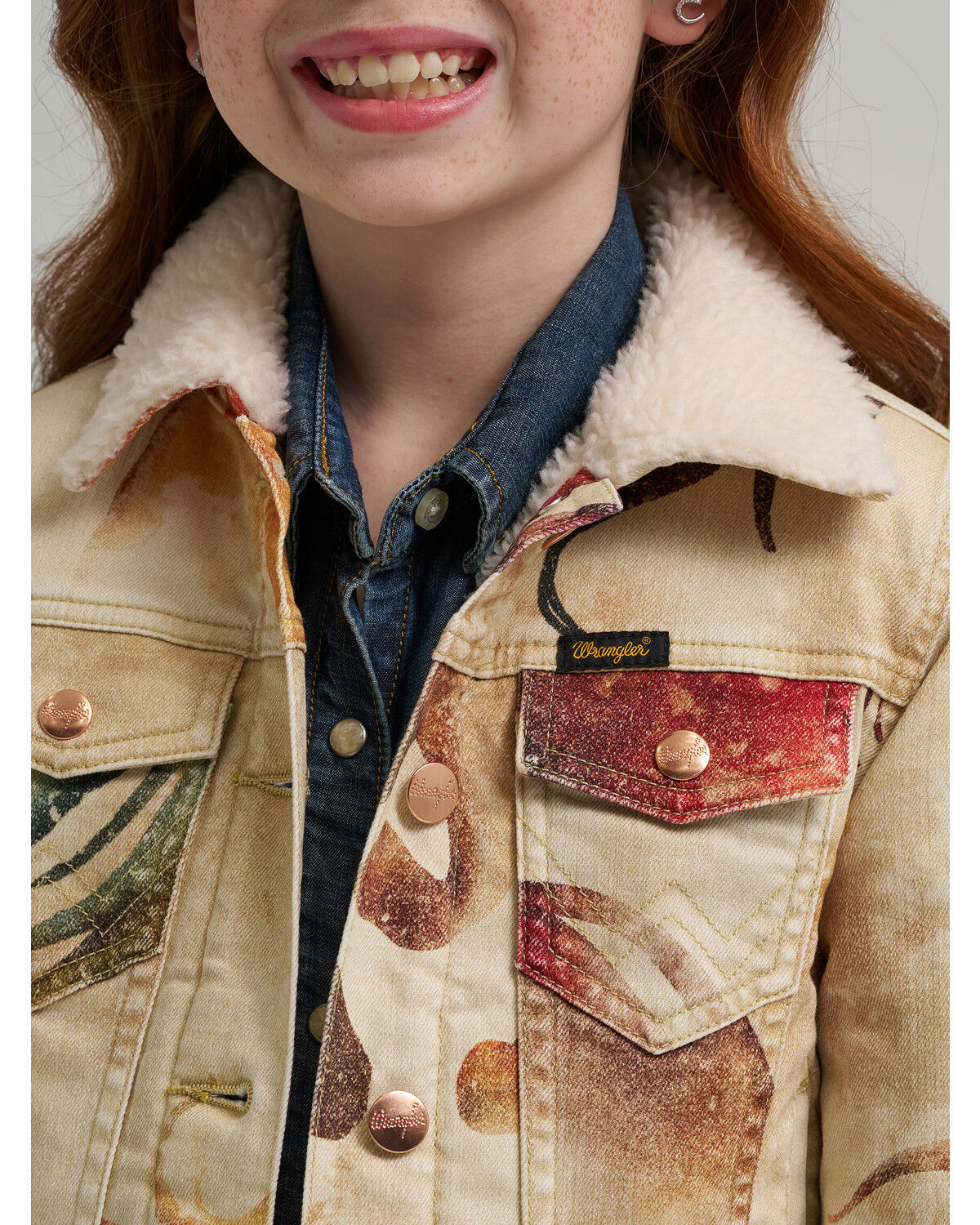 Image #3 - Wrangler X Lainey Wilson Girls' Horse Trucker Jacket, Tan, hi-res