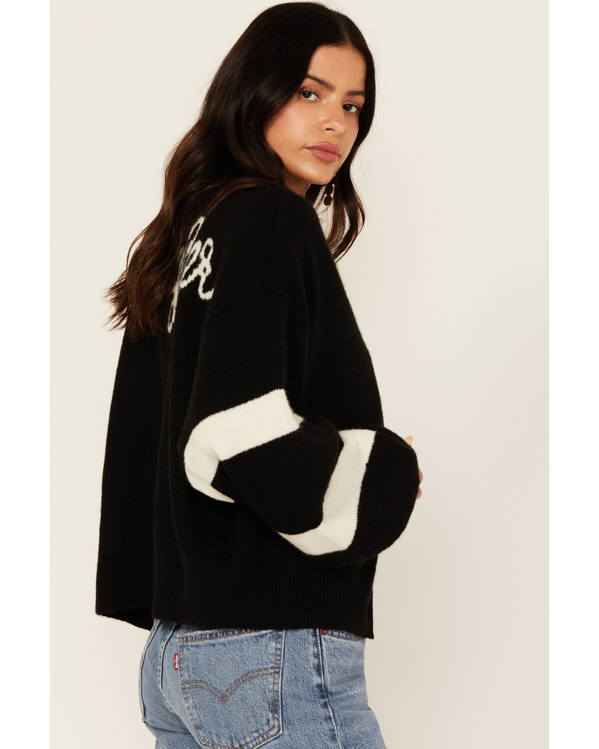 Image #2 - Wrangler Women's Logo Striped Cardigan, Black, hi-res