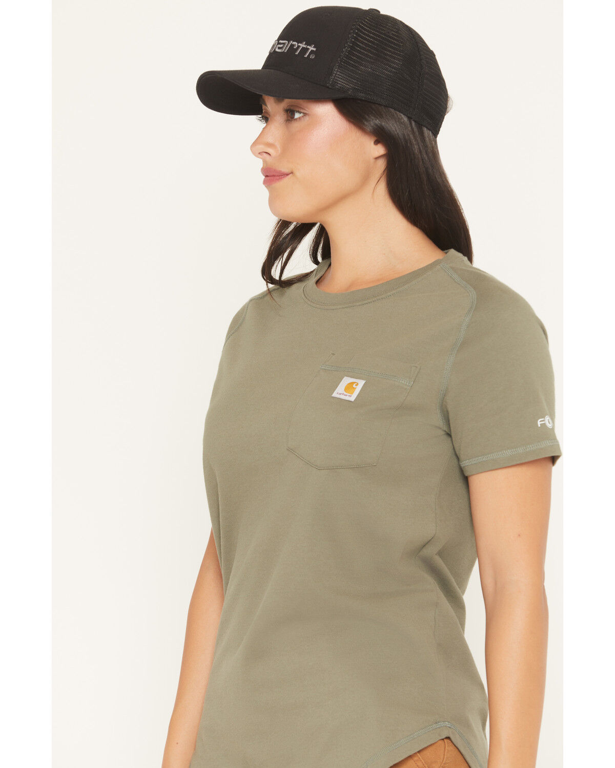 Image #2 - Carhartt Women's Force Relaxed Fit Midweight Short Sleeve Pocket Tee, Olive, hi-res