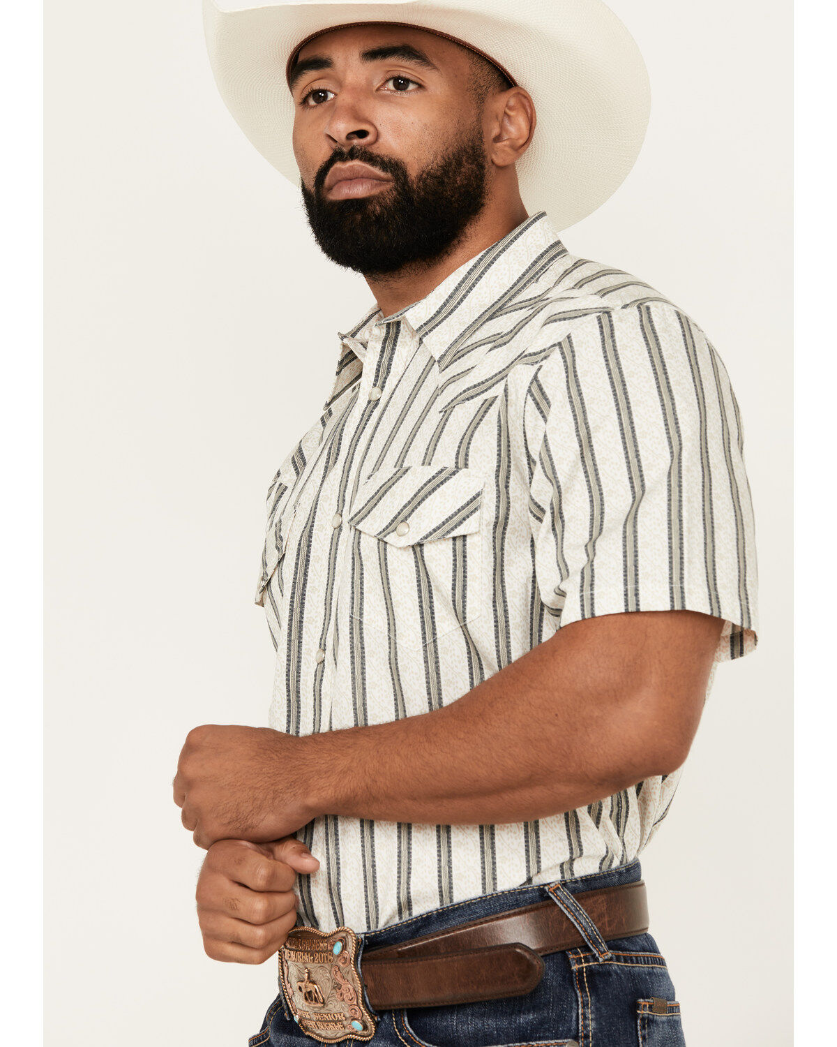 Product Name:  Gibson Trading Co Men's Side Swipe Vertical Striped Print Short Sleeve Snap Western Shirt