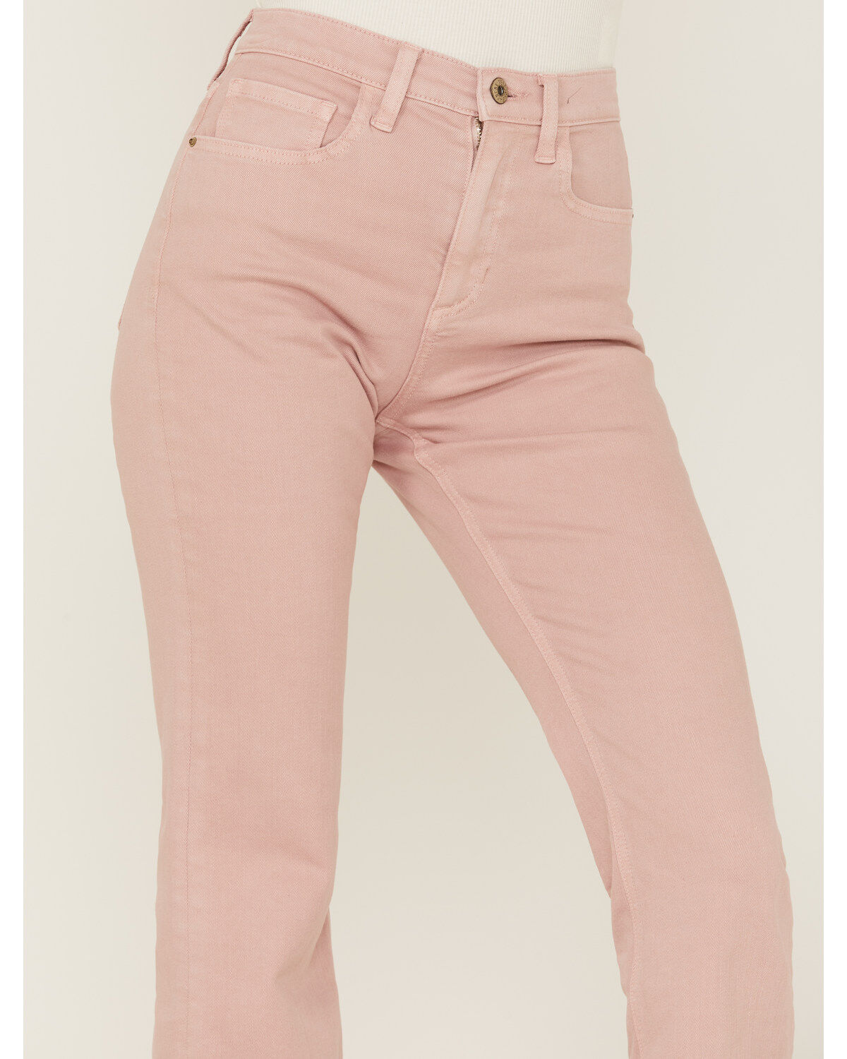 Image #2 - Sneak Peek Women's High Rise Raw Hem Crop Jeans, Pink, hi-res