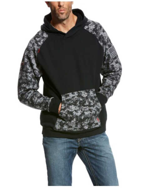 Ariat Men's Digi FR Patriot Work Hooded Sweatshirt - Tall, Black, hi-res