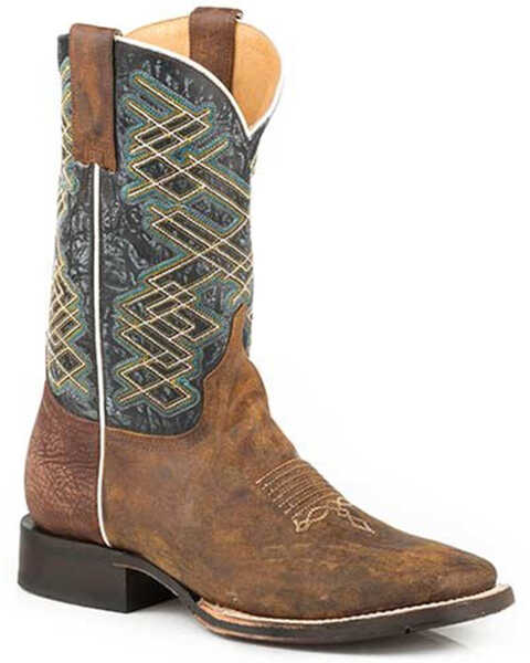 Stetson Men's Rider Oily Vamp Western Boots - Wide Square Toe , Brown, hi-res
