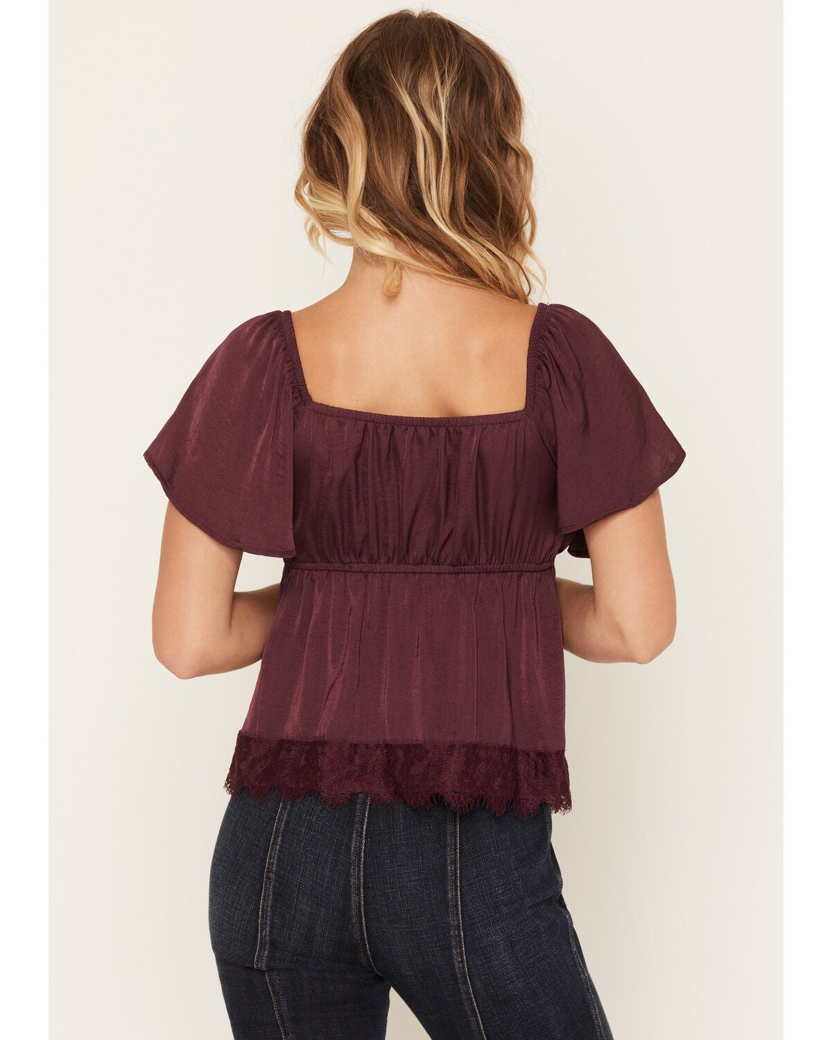 Image #4 - Wild Moss Women's Short Sleeve Lace Trim Top, Purple, hi-res