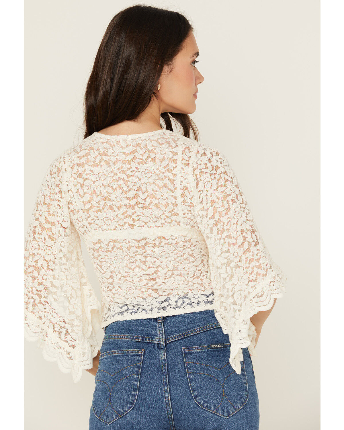 Image #4 - Shyanne Women's Wrap Front Long Sleeve Lace Top, Ivory, hi-res