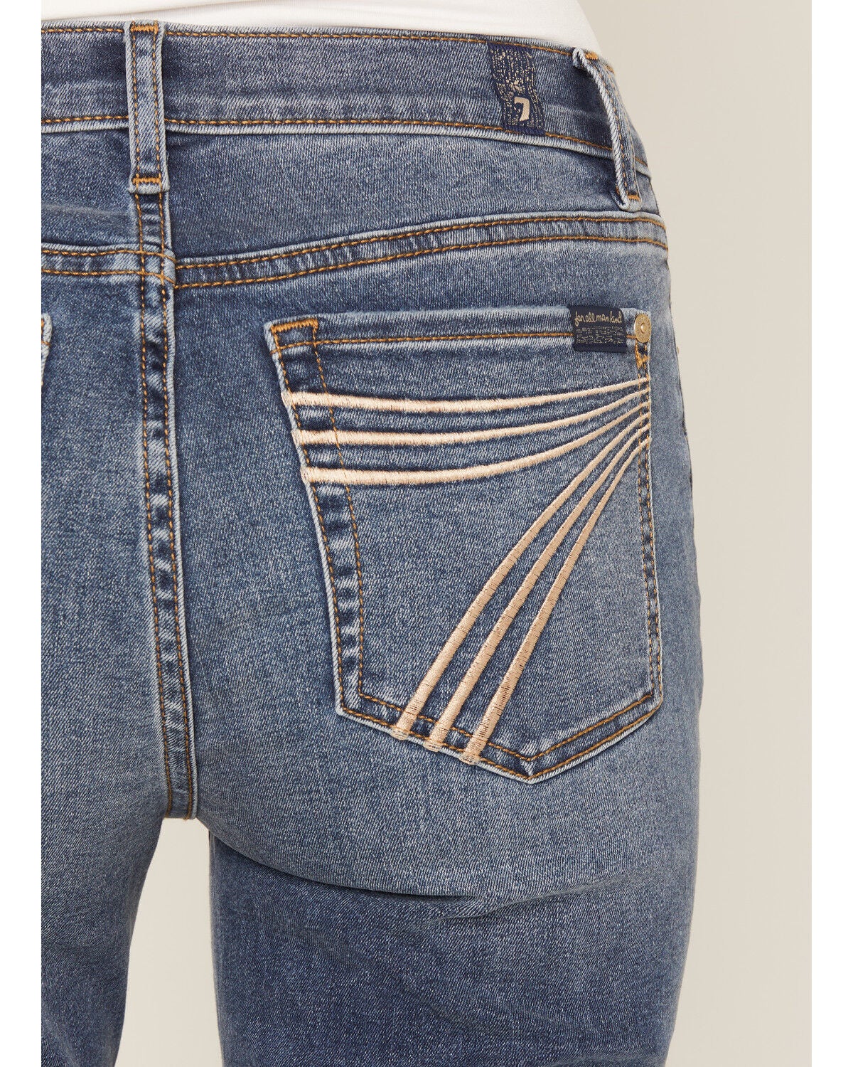 Image #2 - 7 For All Mankind Women's Gale Medium Wash Mid Rise Metallic Pocket 34" Bootcut Stretch Denim Jeans, Medium Wash, hi-res