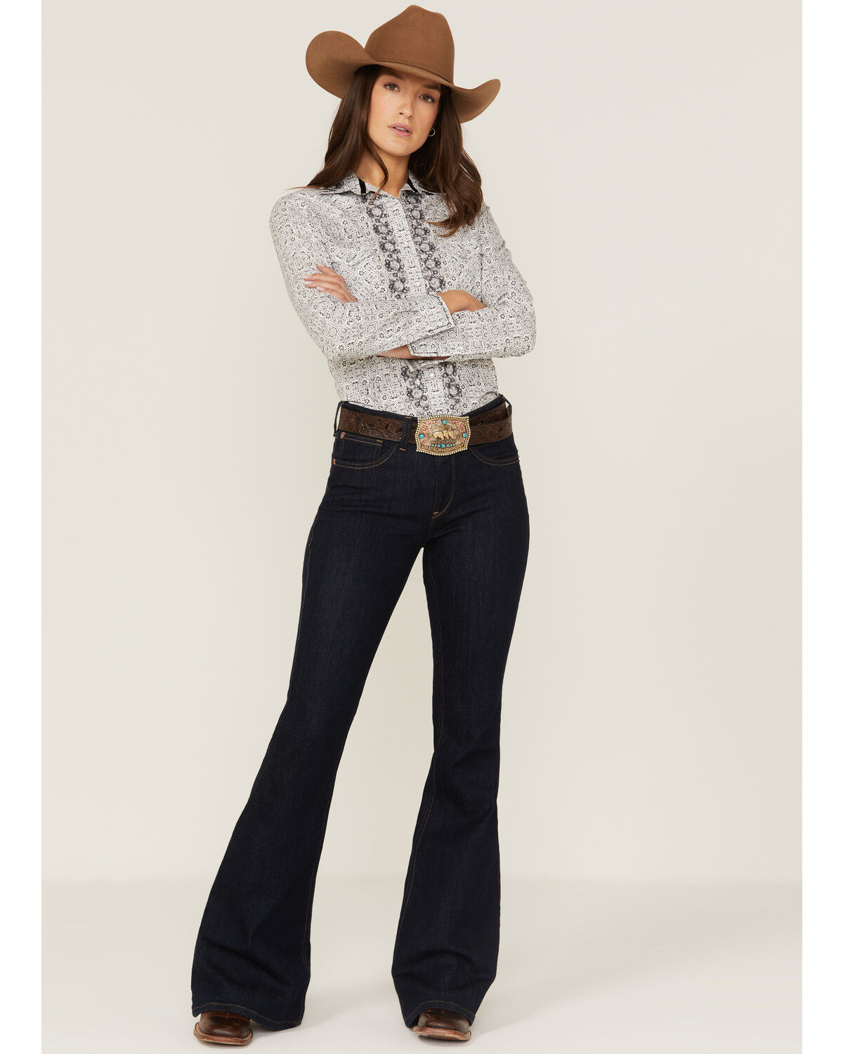 Image #2 - Panhandle Women's Digital Bandana Print Pearl Snap Western Shirt, White, hi-res