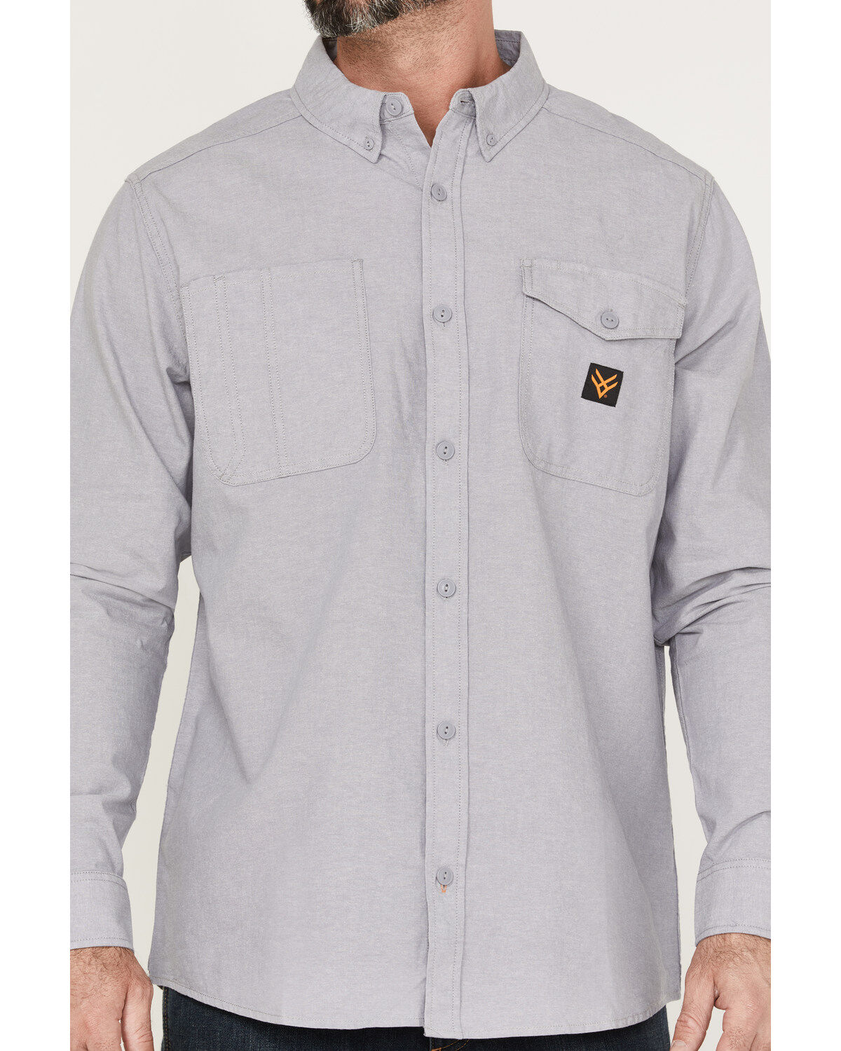Image #3 - Hawx Men's Chambray Sun Protection Western Shirt, Grey, hi-res