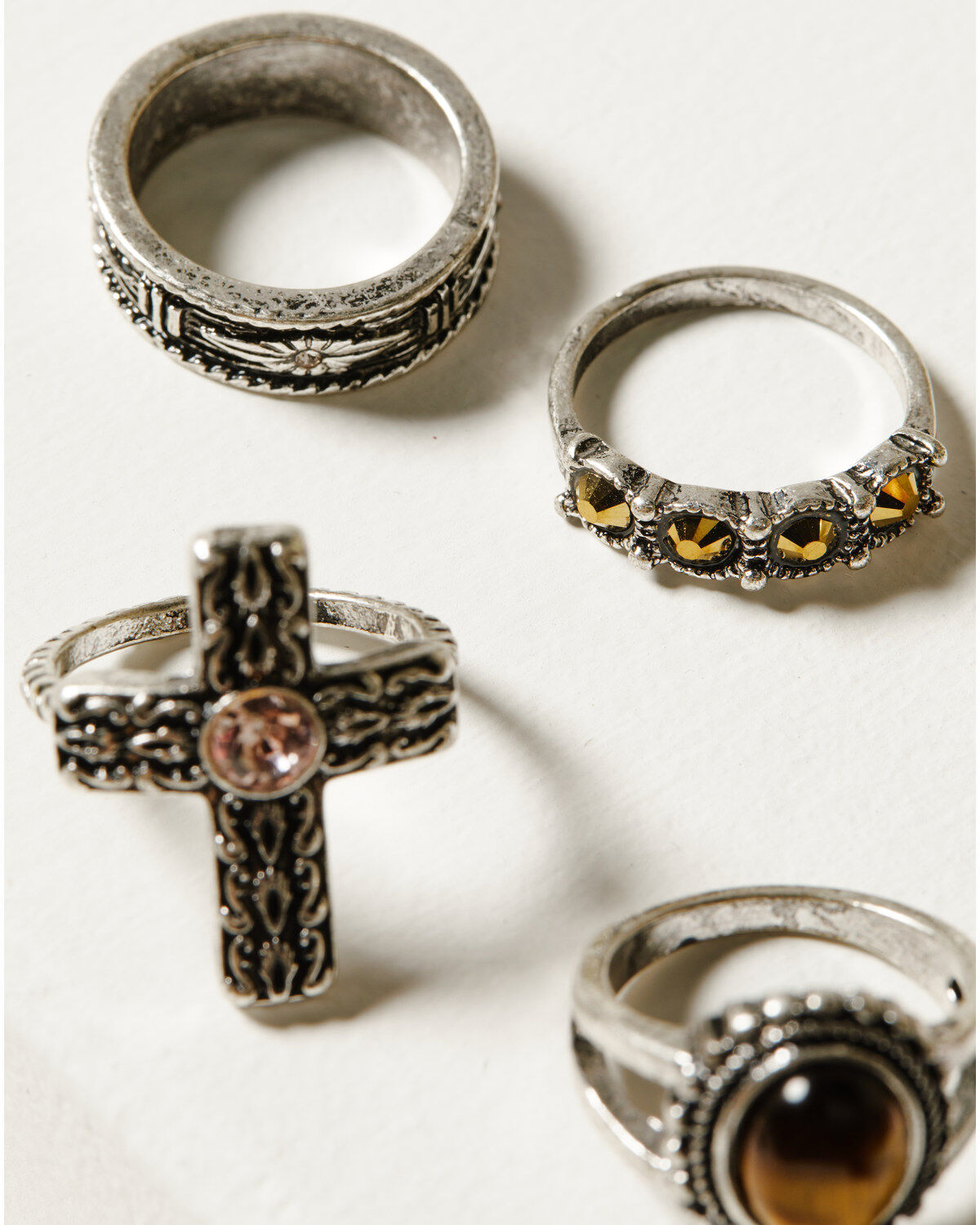 Image #3 - Shyanne Women's Champagne Chateau Jasper Cross 5-Piece Ring Set, Silver, hi-res