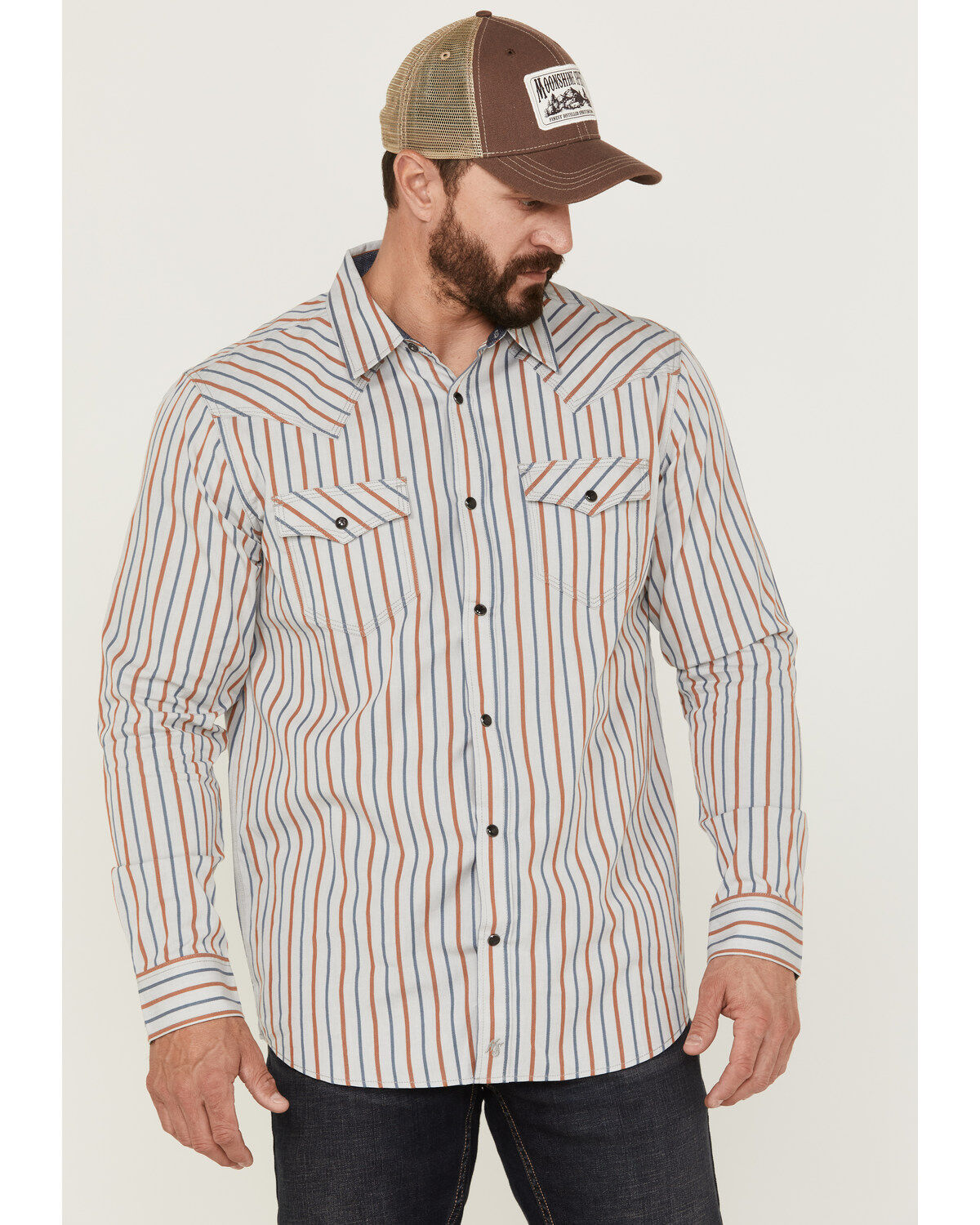 Image #1 - Moonshine Spirit Men's Kingston Stripe Snap Western Shirt, Grey, hi-res
