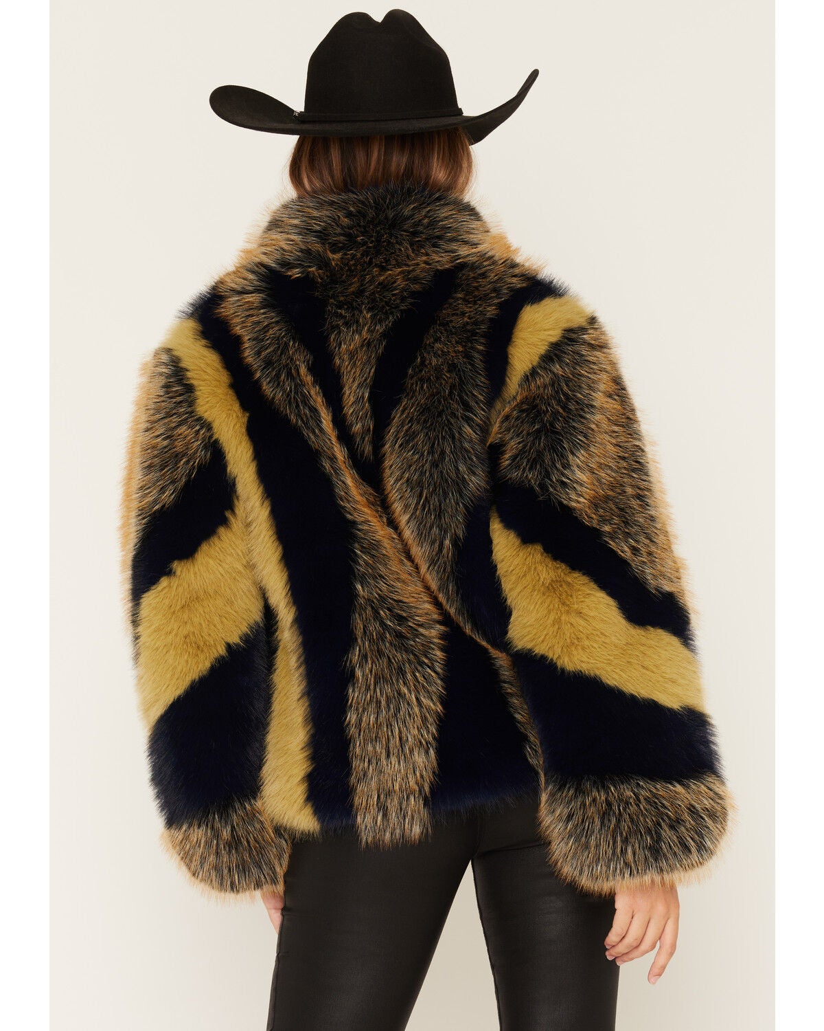 Image #4 - Azalea Wang Women's Inez Striped Faux Fur Jacket, Navy, hi-res