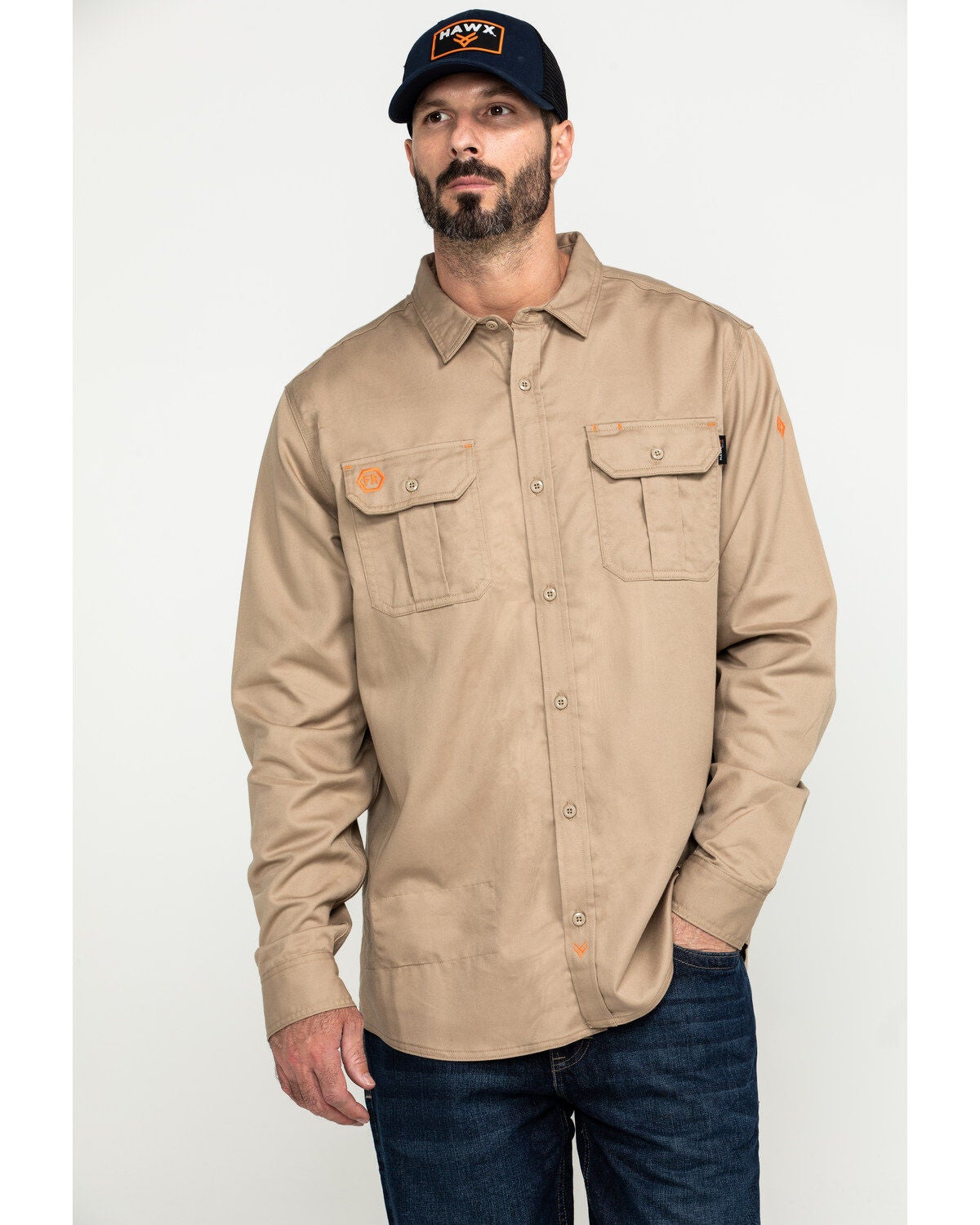 Hawx Men's FR Long Sleeve Woven Work Shirt - Tall, Beige/khaki, hi-res