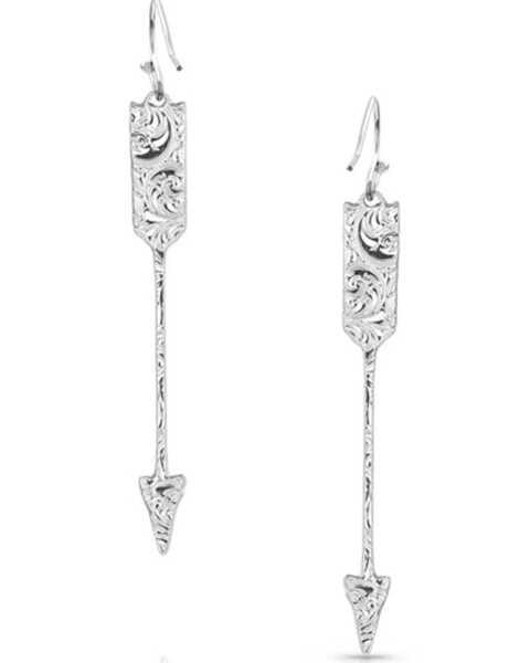 Image #2 - Montana Silversmiths Women's Timber Ridge Arrow Earrings, Silver, hi-res