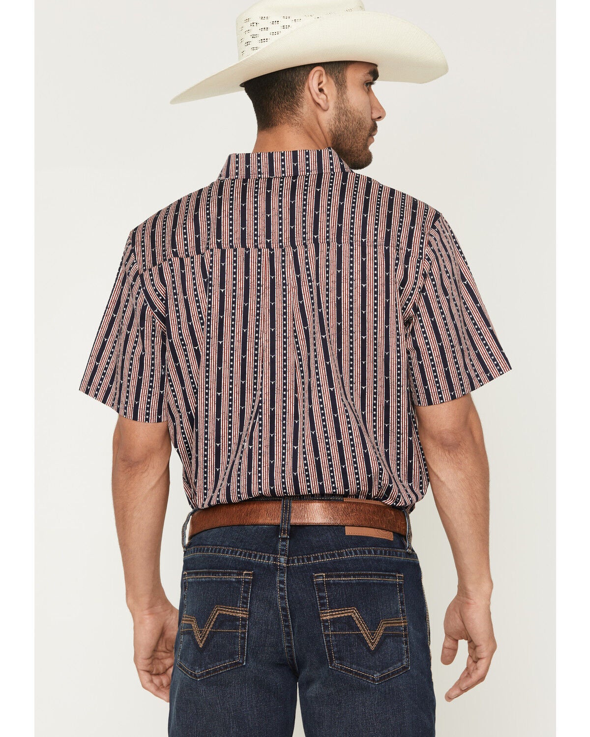 Image #4 - Cody James Men's Stripe Steerhead Short Sleeve Button-Down Stretch Western Shirt, Navy, hi-res