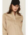 Image #2 - Forge Workwear Women's FR Solid Long Sleeve Snap Stretch Work Shirt, Stone, hi-res