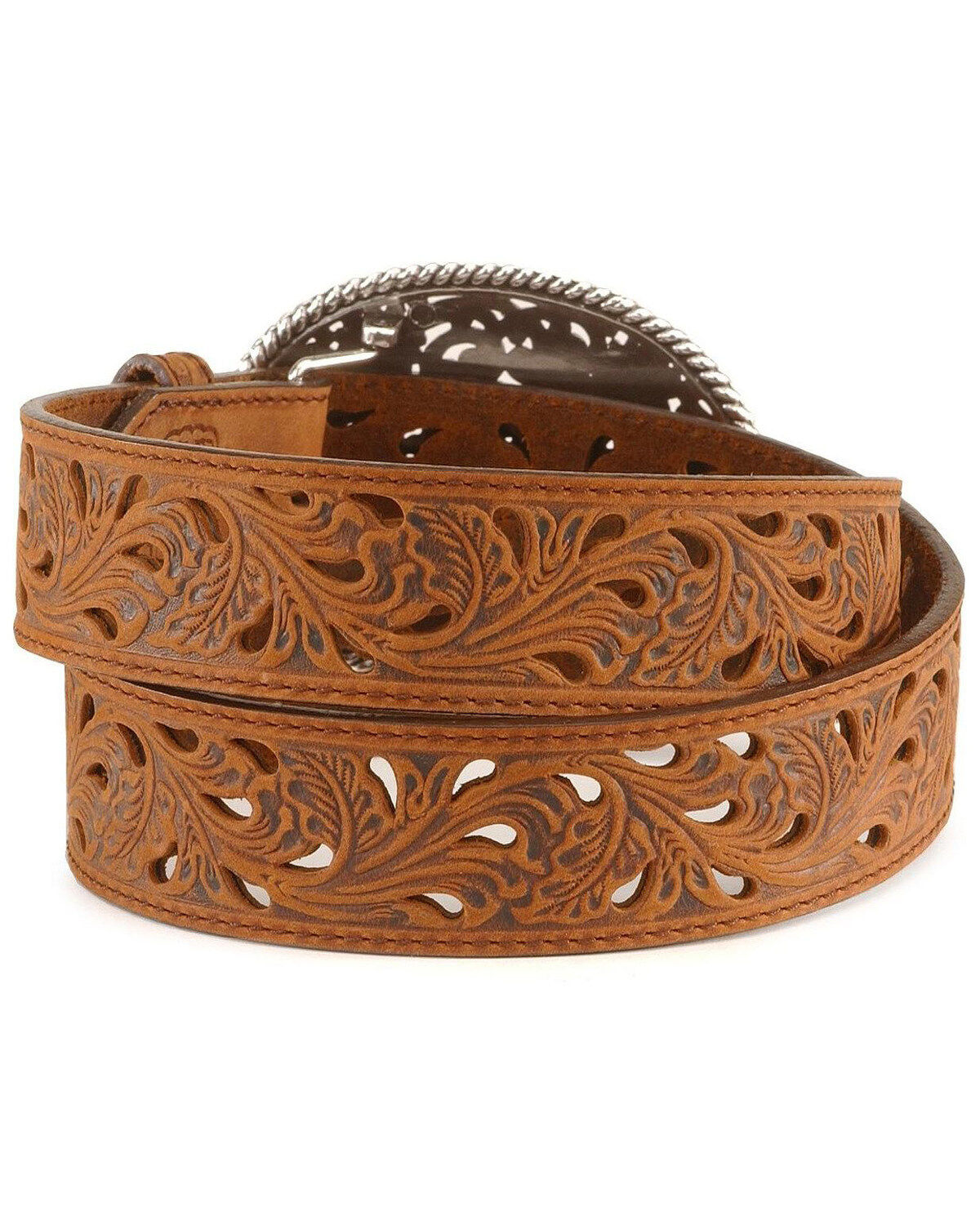 Image #3 - Tony Lama Floral Cutout Leather Belt, , hi-res