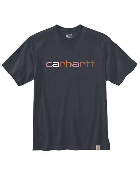 Carhartt Men's Relaxed Fit Heavyweight Short Sleeve Logo Work T-Shirt, Navy, hi-res