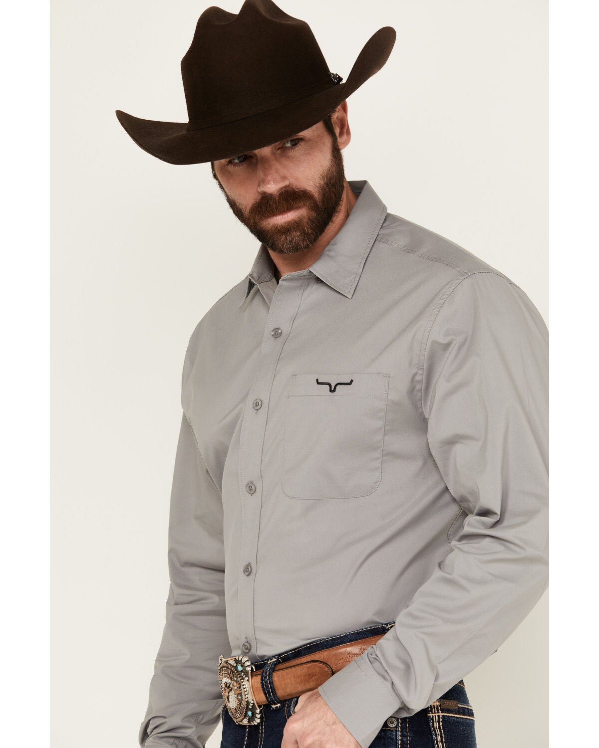 Image #2 - Kimes Ranch Men's Team Solid Long Sleeve Button-Down Performance Western Shirt, Grey, hi-res
