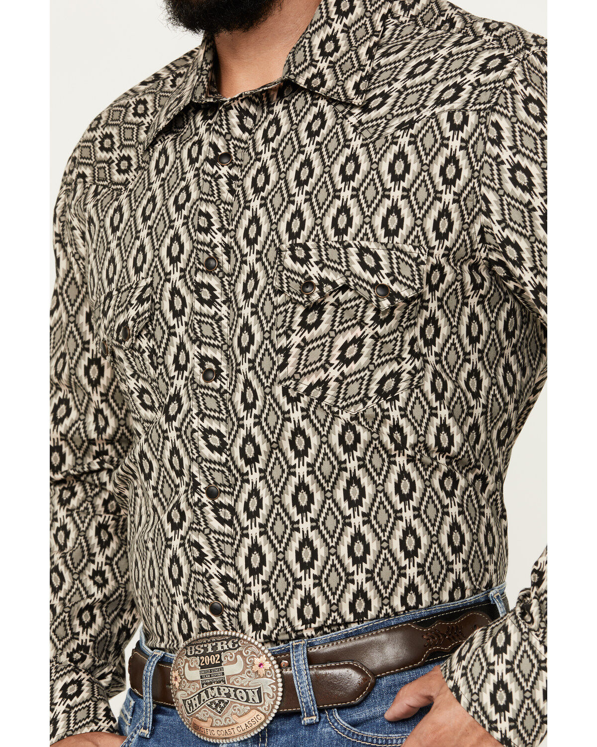 Image #3 - Rock & Roll Denim Men's Southwestern Print Vintage Long Sleeve Snap Western Shirt, Tan, hi-res