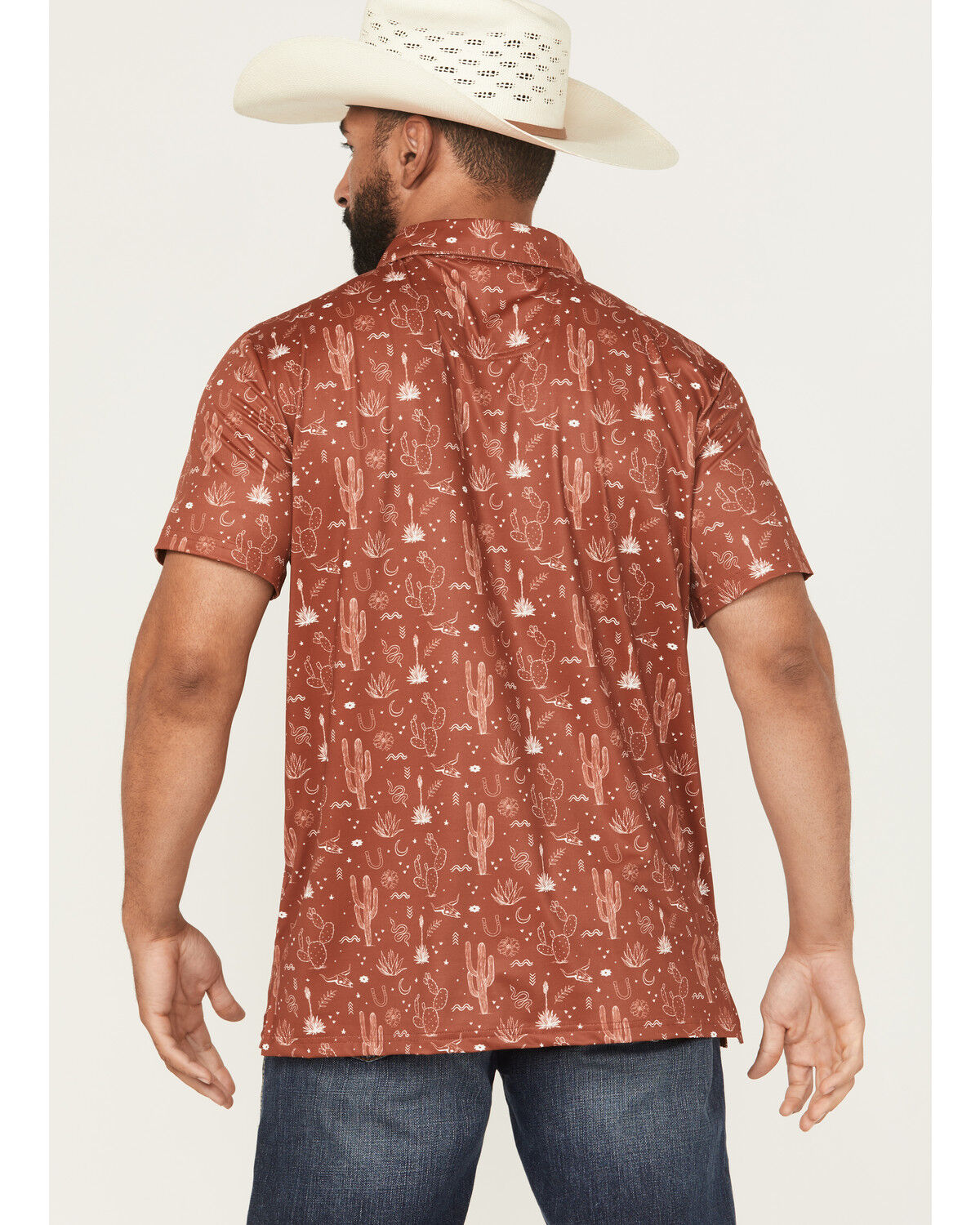 Image #4 - Rock & Roll Denim Men's Cactus Print Short Sleeve Button-Down Polo, Rust Copper, hi-res