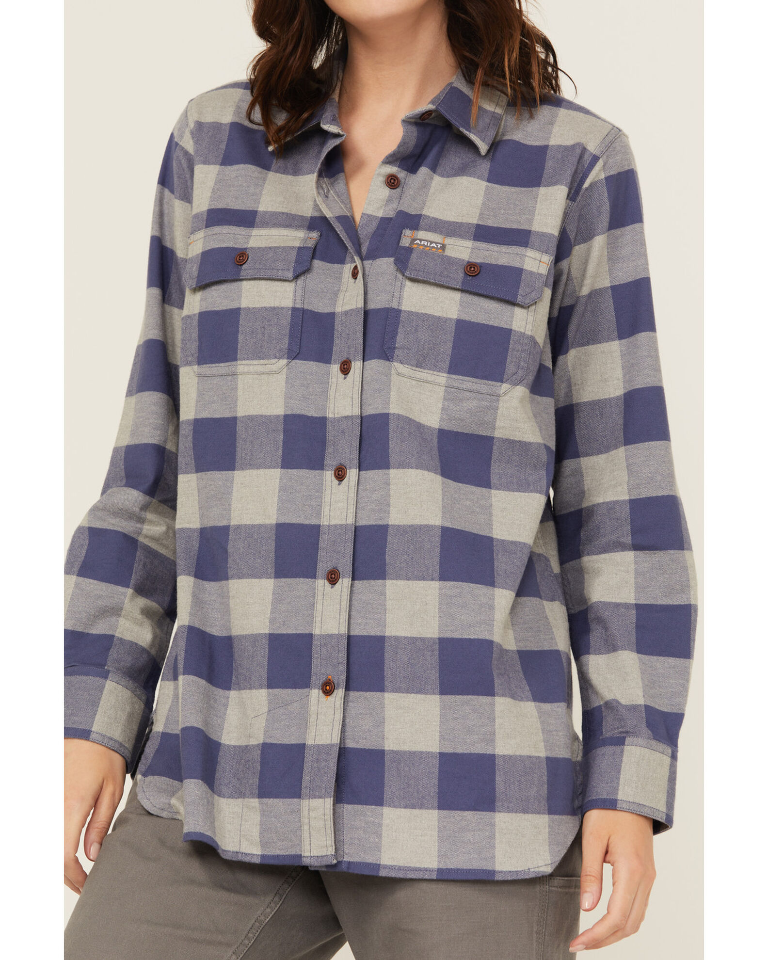 Image #3 - Ariat Women's Rebar Tunic Long Sleeve Button-Down Flannel Work Shirt, Blue, hi-res