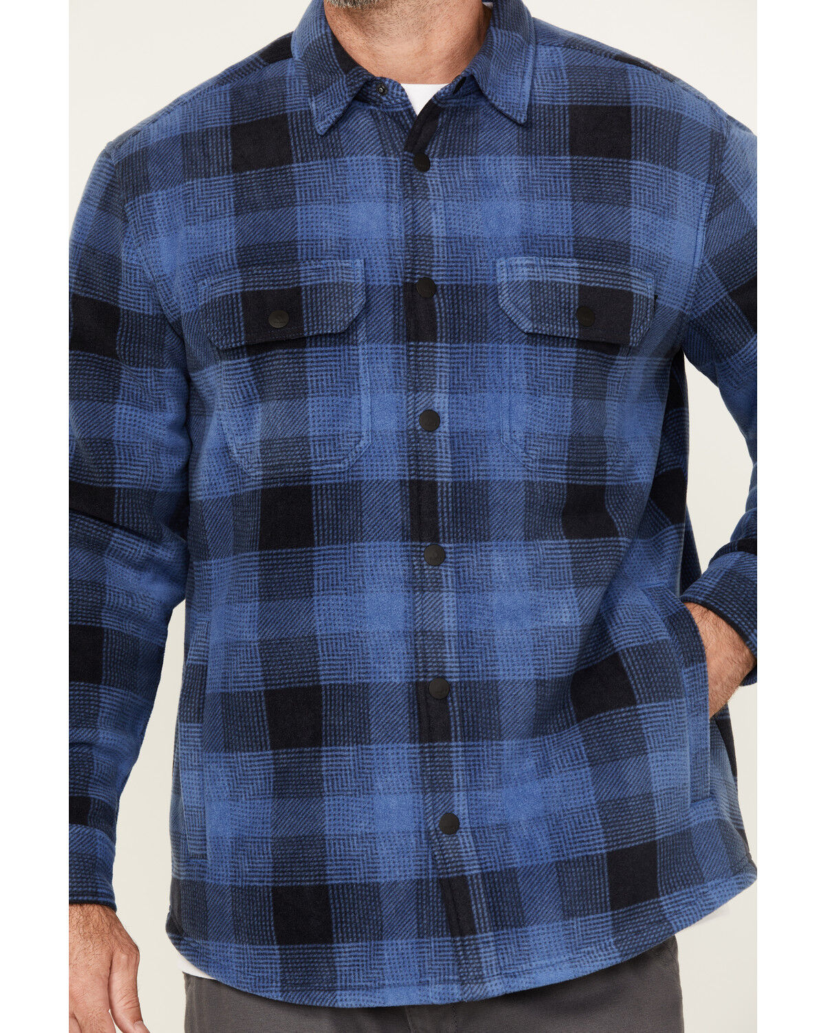 Image #3 - Hawx Men's Ainsley Plaid Print Long Sleeve Snap Polar Fleece Shirt Jacket, Navy, hi-res