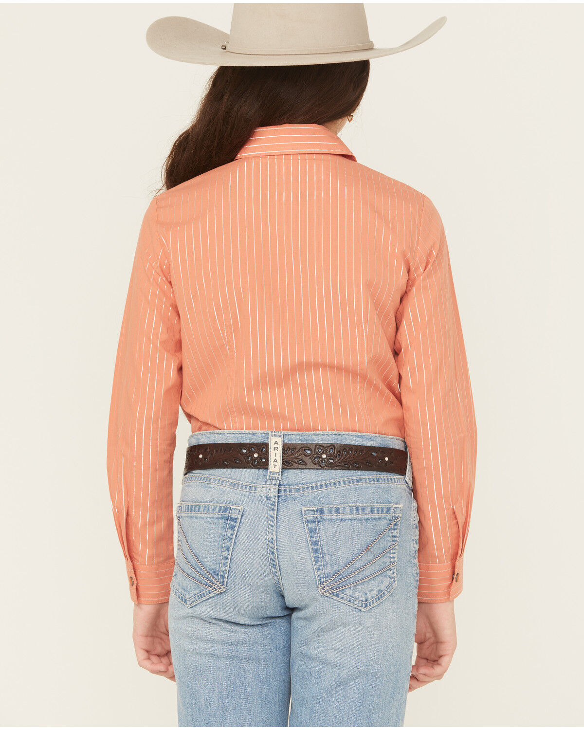 Image #4 - Cruel Girl Girls' Striped Long Sleeve Pearl Snap Western Shirt, Coral, hi-res