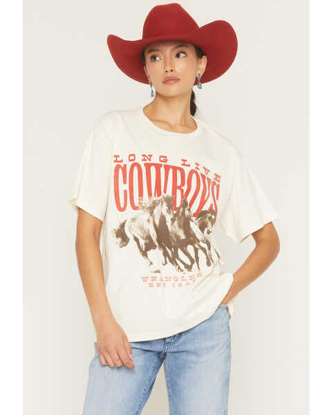 Wrangler Retro Women's Long Live Cowboys Short Sleeve Graphic Tee, Cream, hi-res