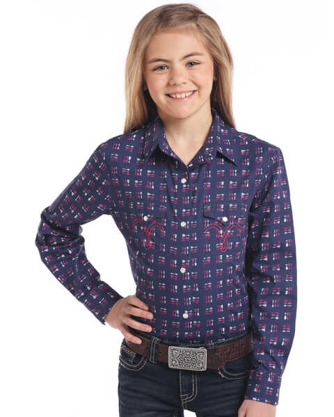 Image #1 - White Label by Panhandle Girls' Arrow Long Sleeve Western Shirt, , hi-res