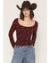 Image #1 - Rock & Roll Denim Women's Floral Print Long Sleeve Top, Red, hi-res