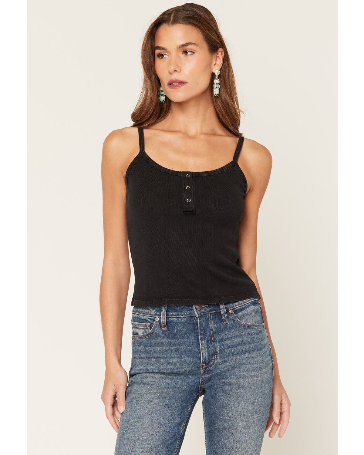 Wild Moss Women's Solid Ribbed Tank Top, Black, hi-res