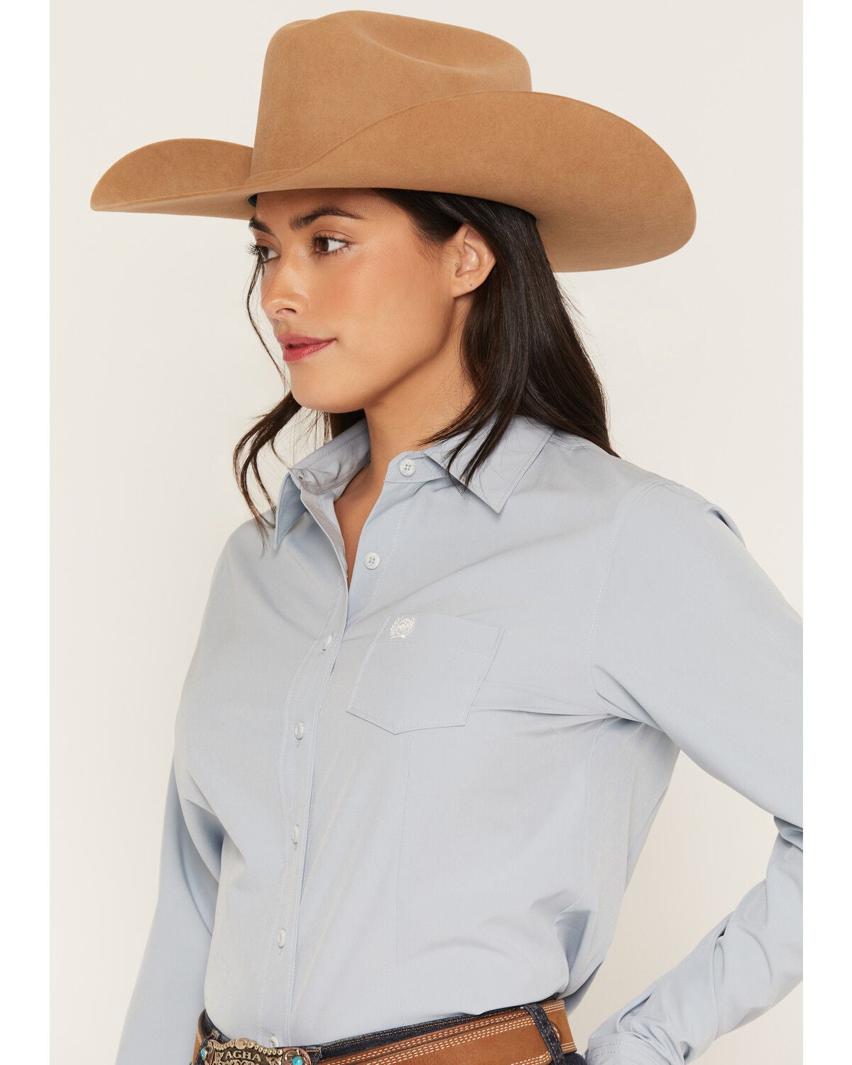 Image #2 - Cinch Women's ARENAFLEX&reg; Solid Long Sleeve Button-Down Stretch Western Shirt, Light Blue, hi-res