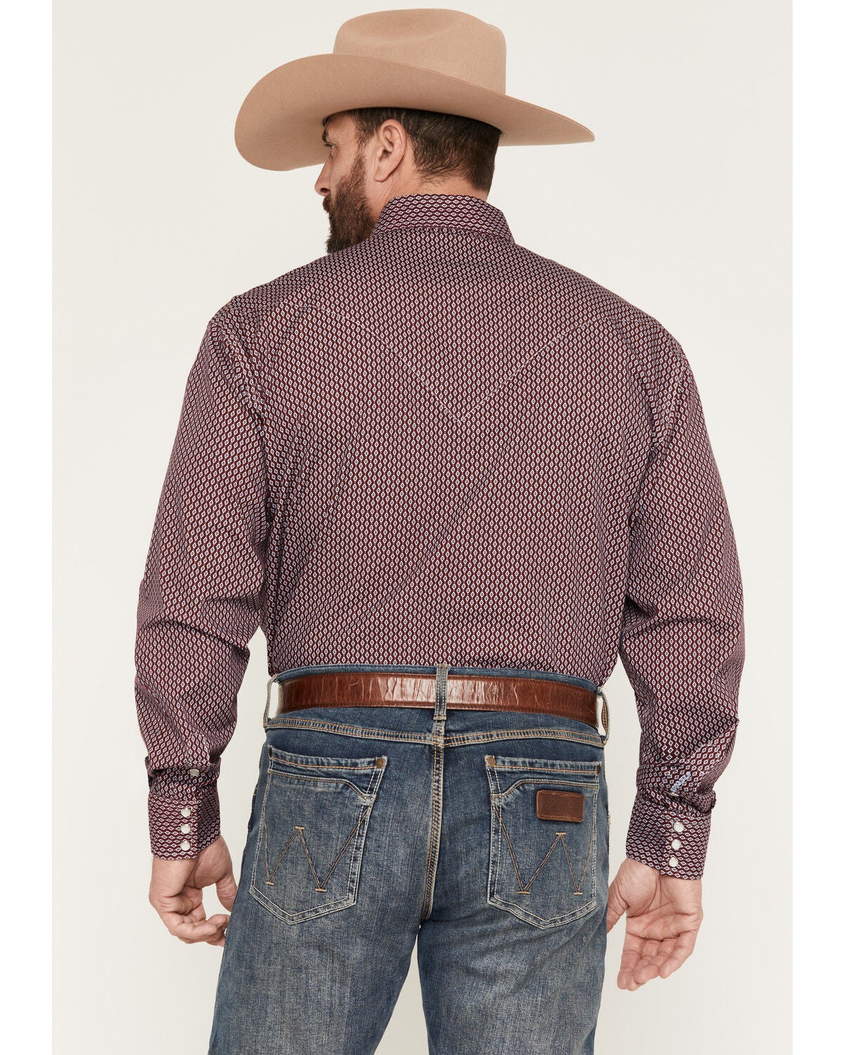 Image #4 - Stetson Men's Micro Geo Print Long Sleeve Snap Western Shirt, Wine, hi-res