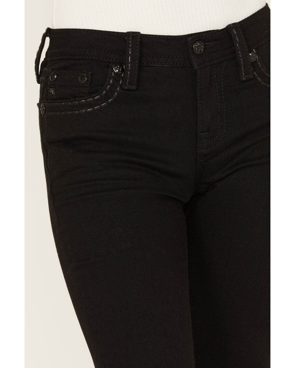 Image #4 - Miss Me Women's Mid Rise Border Stitch Bootcut Stretch Denim Jeans, , hi-res
