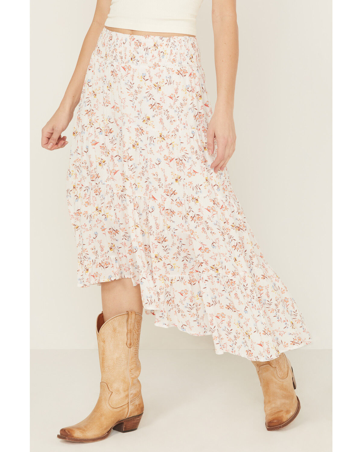 Product Name:  Wild Moss Women's Floral Print High-Low Midi Skirt