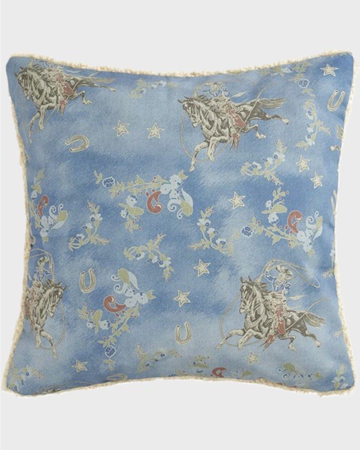 HiEnd Accents Lee Western Washed Denim Teddy-Backed Pillow 18x18 1PC, Blue, hi-res