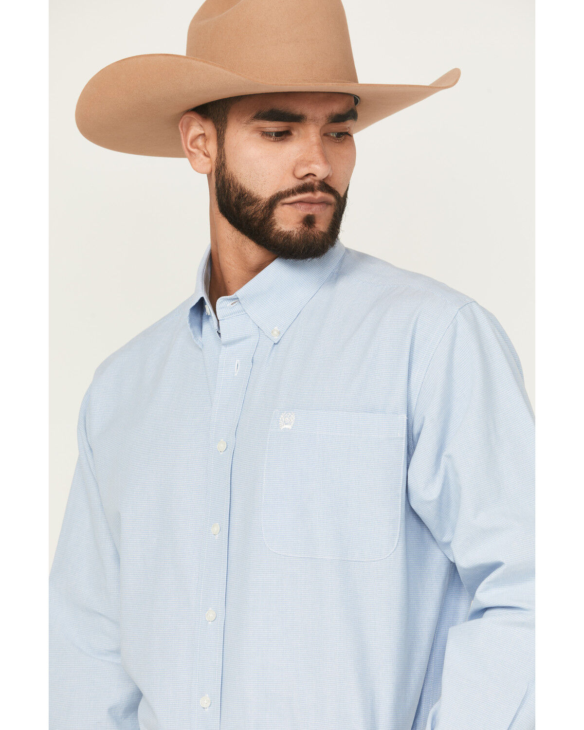 Image #2 - Cinch Men's Solid Long Sleeve Button-Down Western Shirt, Light Blue, hi-res
