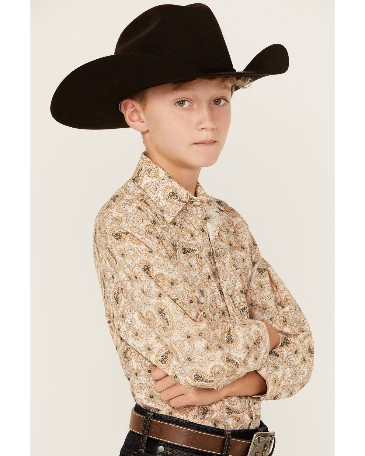 Image #2 - Rock & Roll Denim Boys' Paisley Print Long Sleeve Vintage Pearl Snap Western Shirt, , hi-res