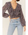 Lush Women's Floral Cinch Front Top, Blue, hi-res
