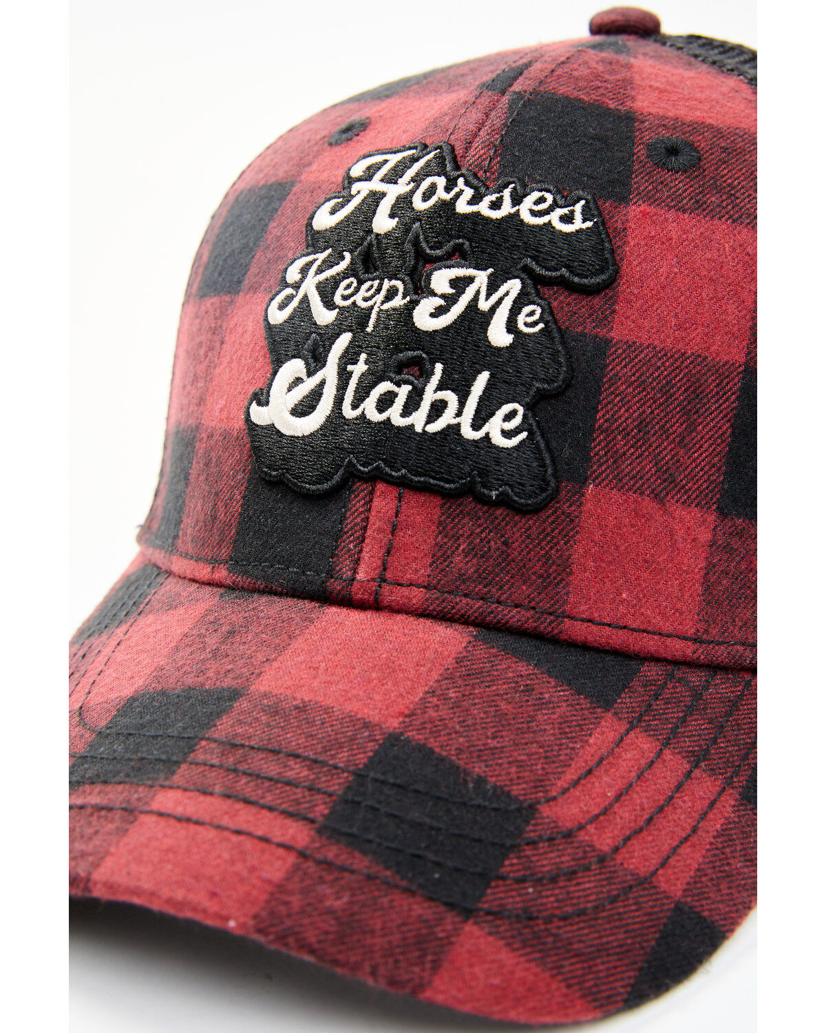 Image #2 - Shyanne Women's Horses Keep Me Stable Buffalo Plaid Mesh-Back Ball Cap, Black/red, hi-res