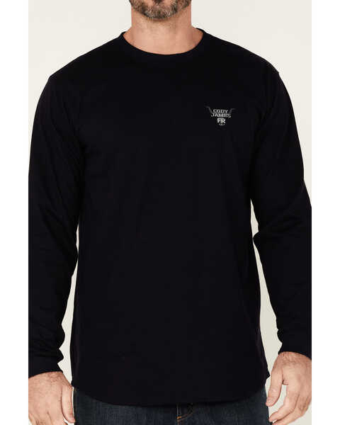 Cody James Men's FR Longhorn Graphic Long Sleeve Work T-Shirt , Navy, hi-res
