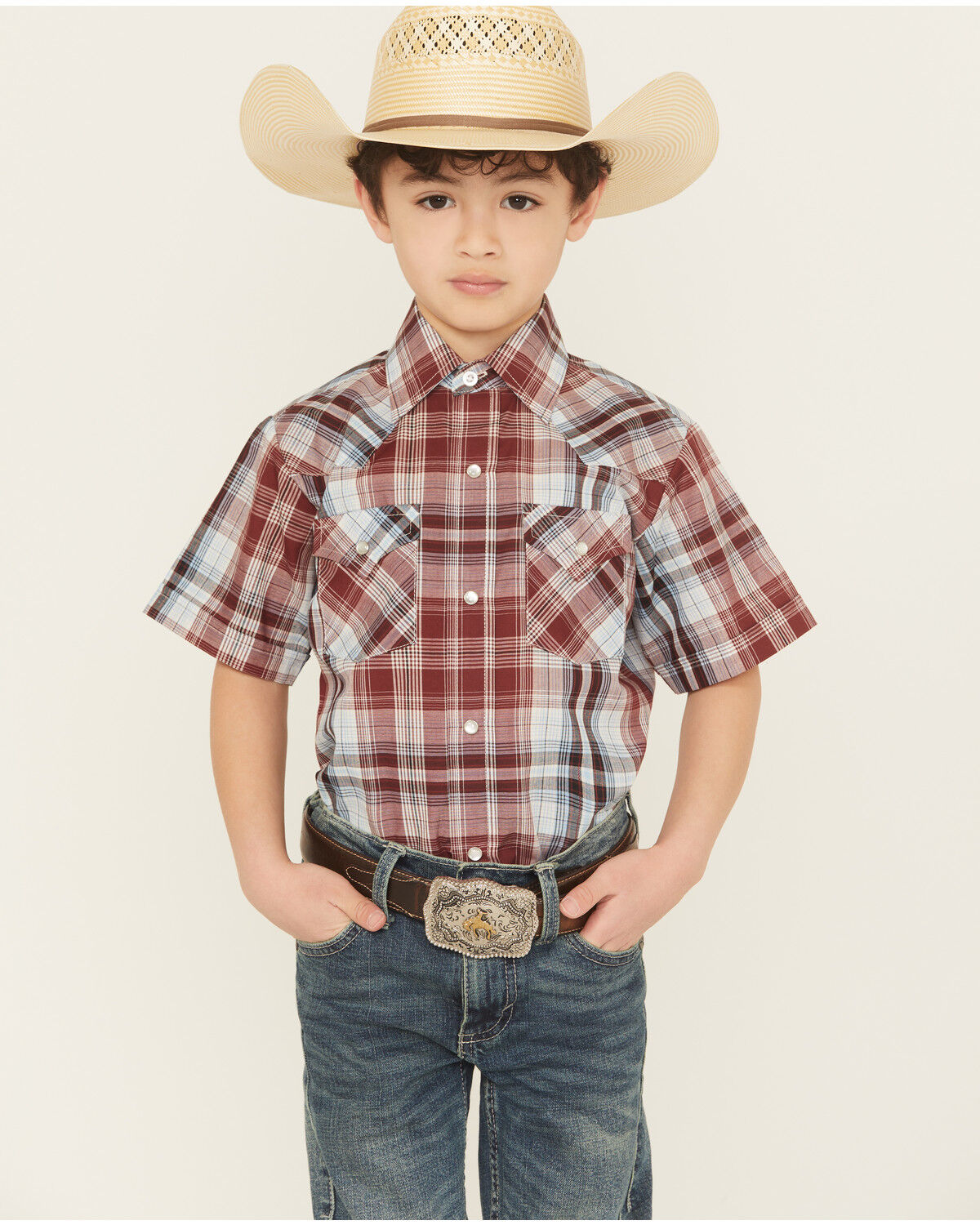 Ely Walker Boys´ Plaid Print Short Sleeve Snap WesternShirt