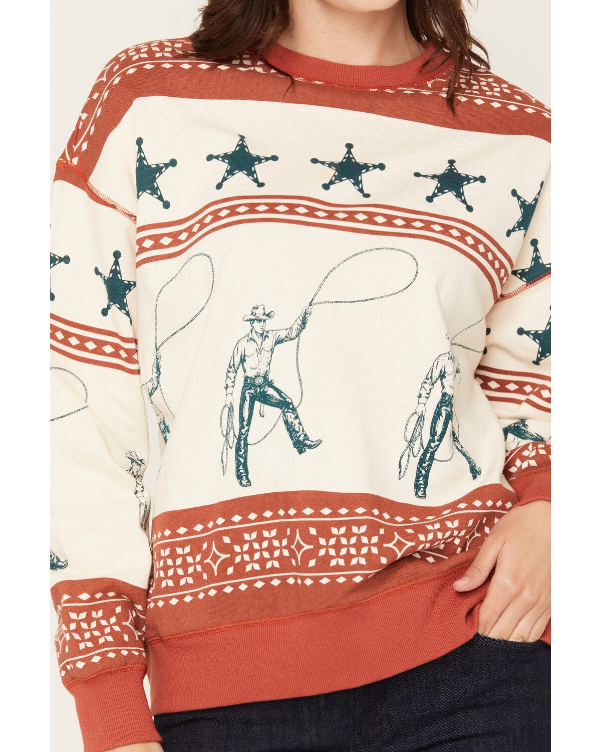 Image #3 - Panhandle Slim Women's Cowboy Crew Neck Long Sleeve, Rust Copper, hi-res